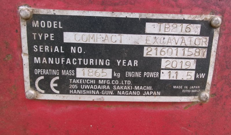 Takeuchi TB216 cabin full